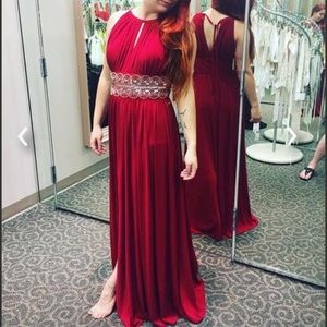 R&M Richards Keyhole Beaded Waist Gown